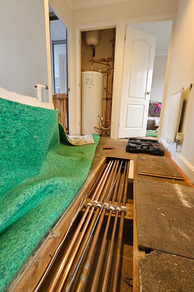Central heating pipework installation under floor Sittingbourne